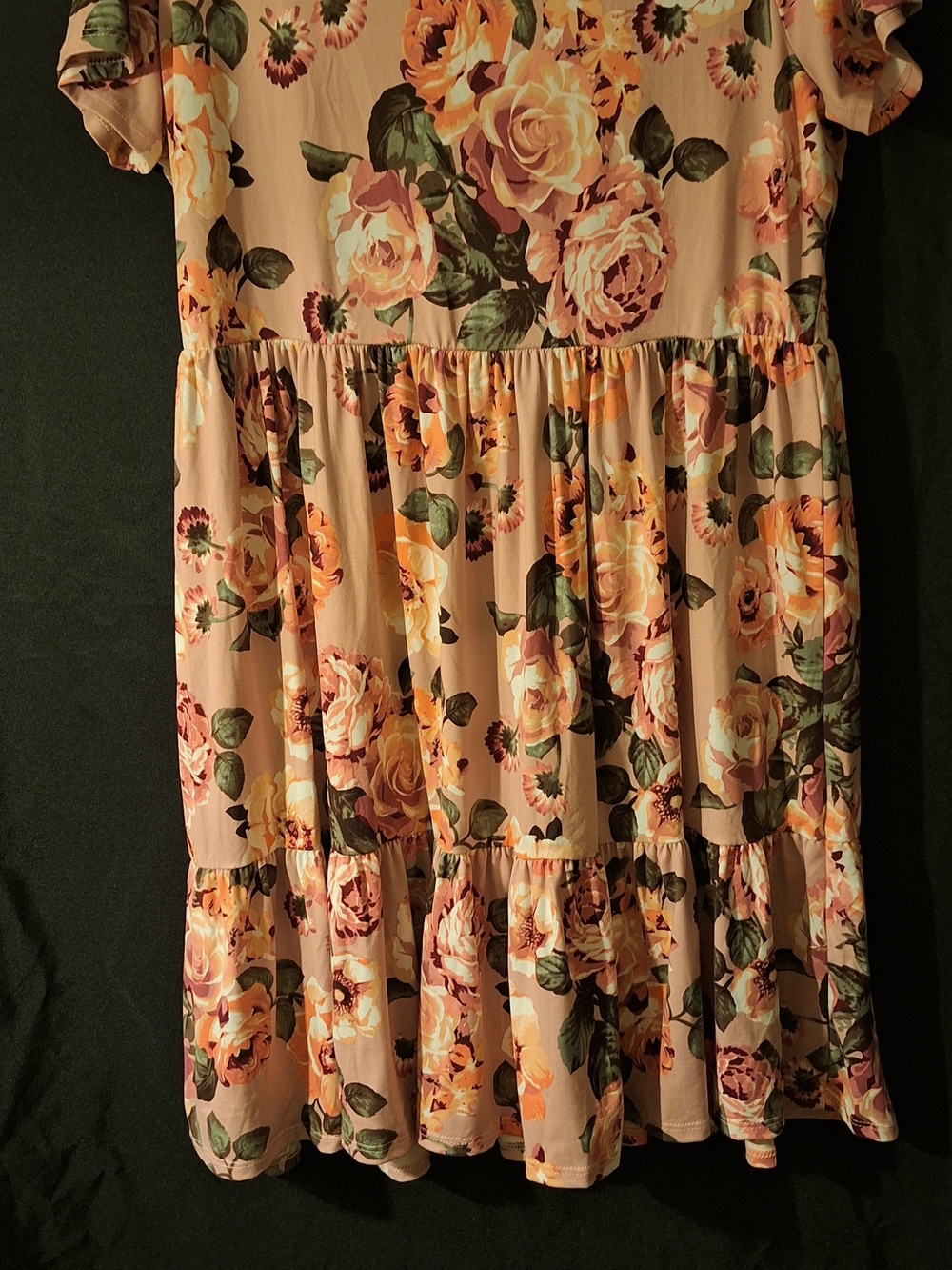 Peach Floral Tiered Casual Dress.